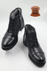 Black Vein Erkek Hakiki Deri Içi Kürklü Fermuarlı Siyah Günlük Bot